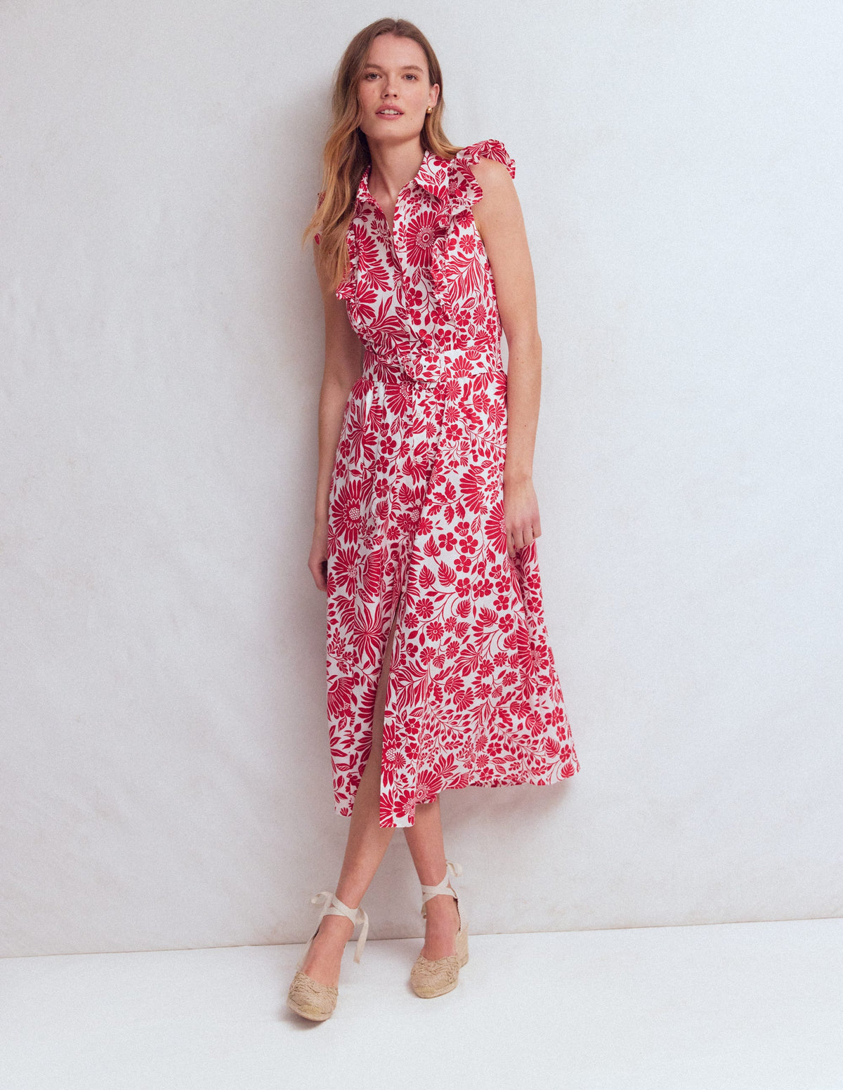 Hemdblusenkleid mit gerüschtem Oberteil-Merida-Rot, Blühendes Blumenbeet - Image 1