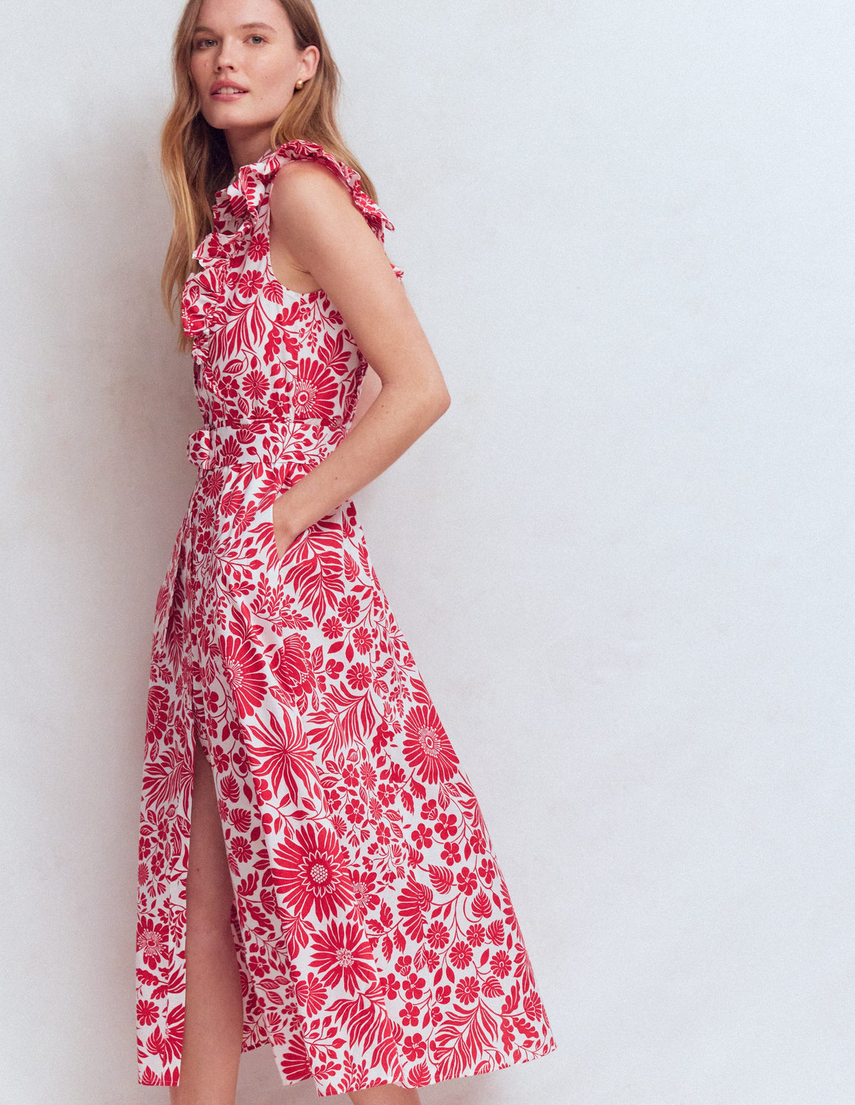 Hemdblusenkleid mit gerüschtem Oberteil-Merida-Rot, Blühendes Blumenbeet-4