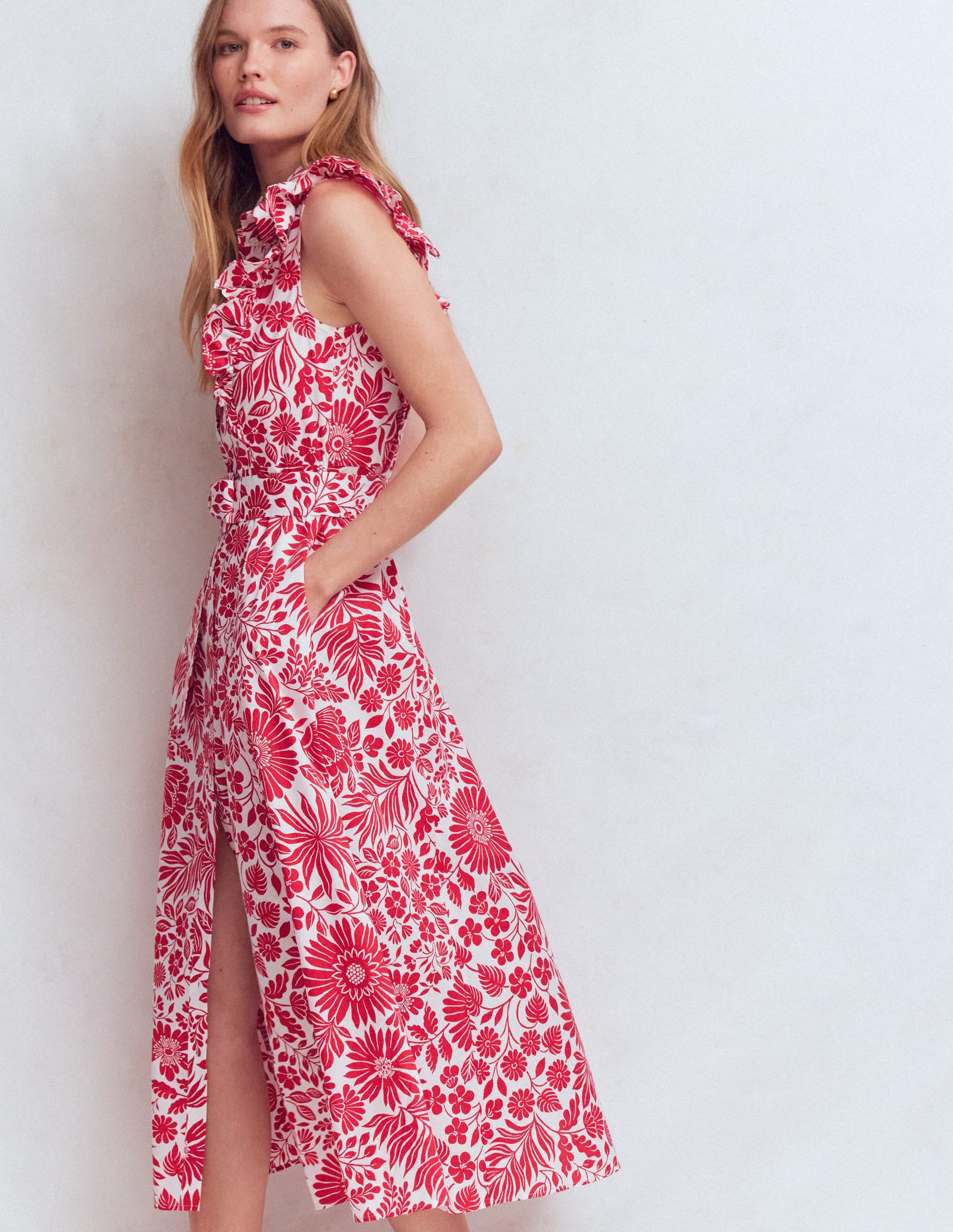 Hemdblusenkleid mit gerüschtem Oberteil-Merida-Rot, Blühendes Blumenbeet - Image 4