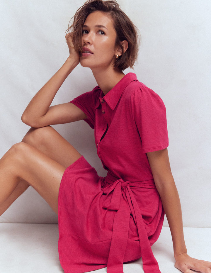Robe-chemise courte Patti en jersey-Cerise douce