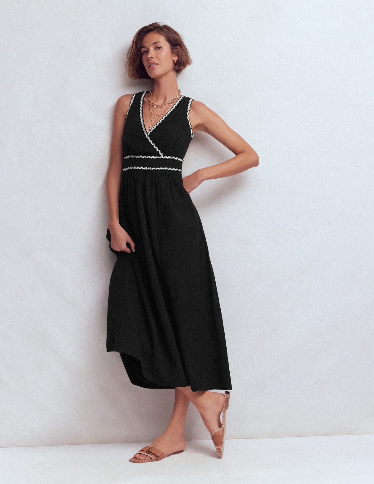 Lorna Doppeltuch-Kleid mit Besatz-Schwarz Naturweiß - Image 1