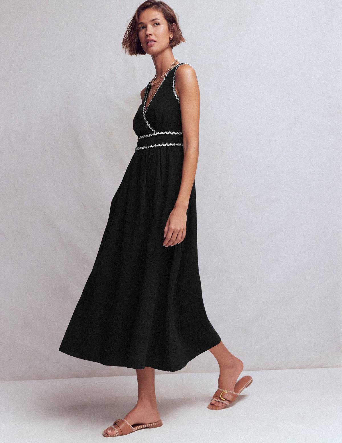 Lorna Doppeltuch-Kleid mit Besatz-Schwarz Naturweiß-4