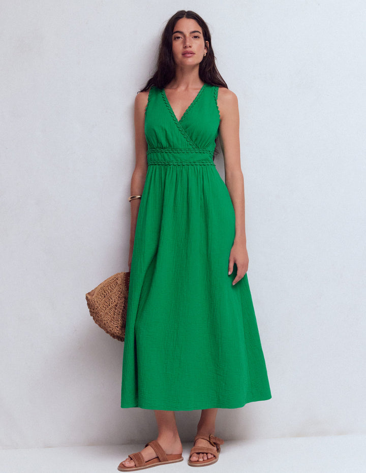 Robe Lorna double-étoffe à détails-Émeraude Intense