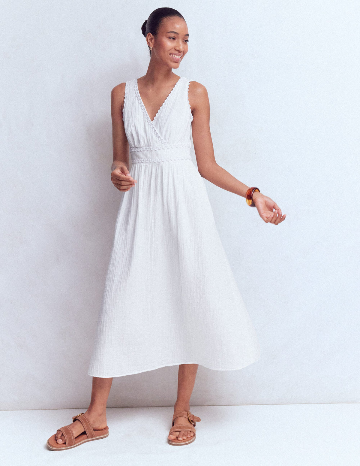 Robe Lorna double-étoffe à détails-Blanc - Image 2