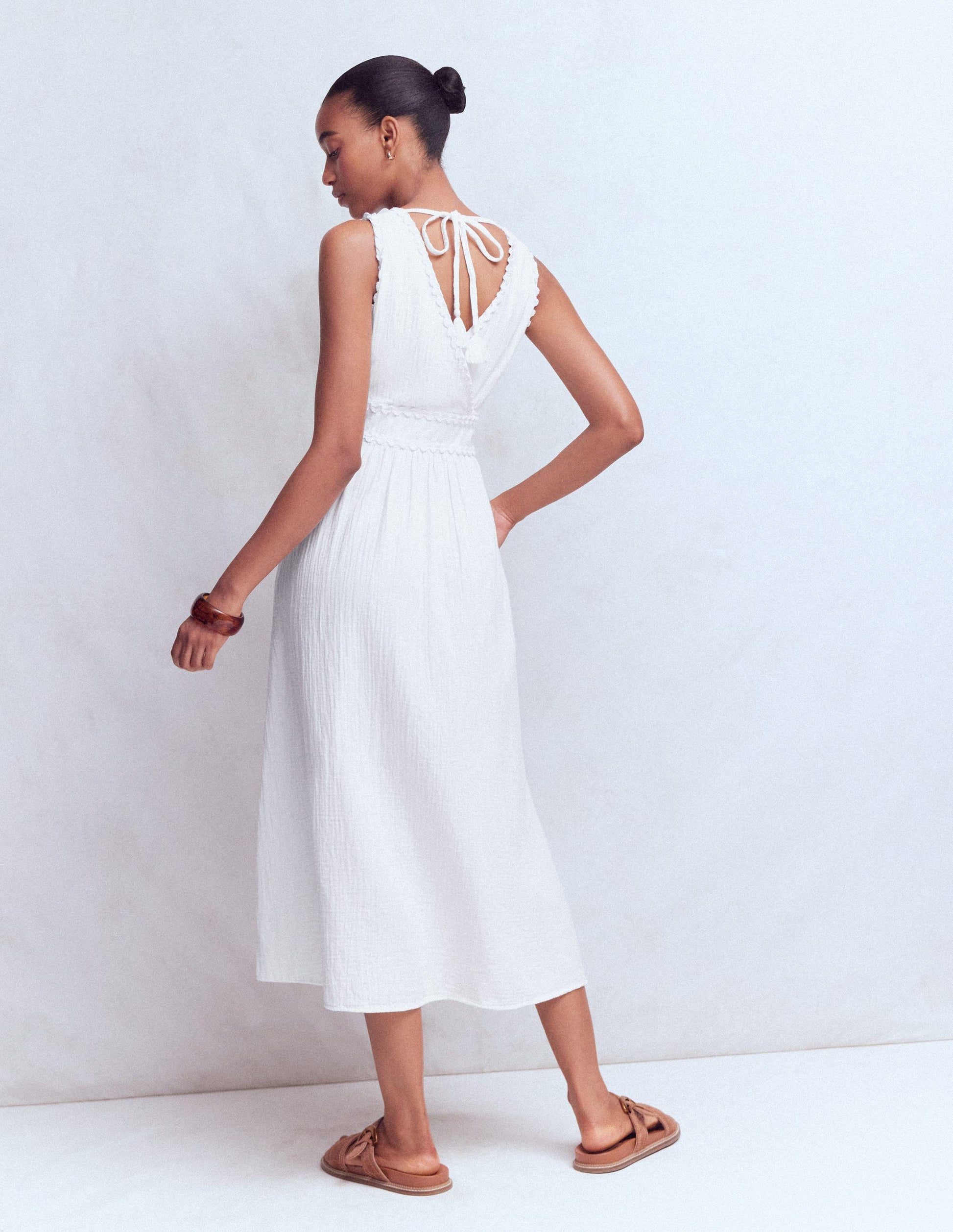 Robe Lorna double-étoffe à détails-Blanc-4