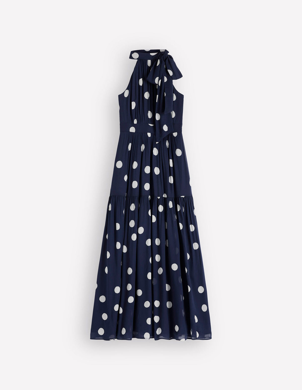 Roisin Maxikleid mit Bindeband am Ausschnitt-Marineblau Gemalte Tupfen - Image 6
