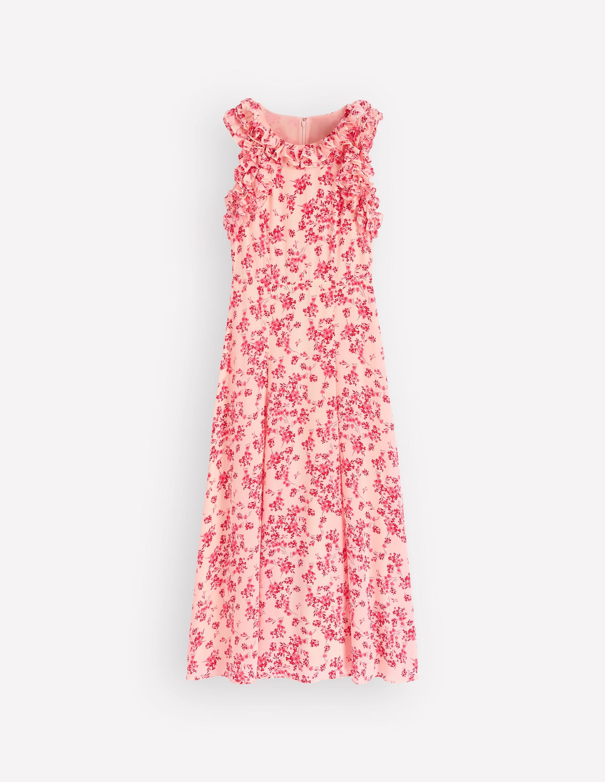 Ruffle Silk Midi Dress-Pink Bloom Scatter Mono-8