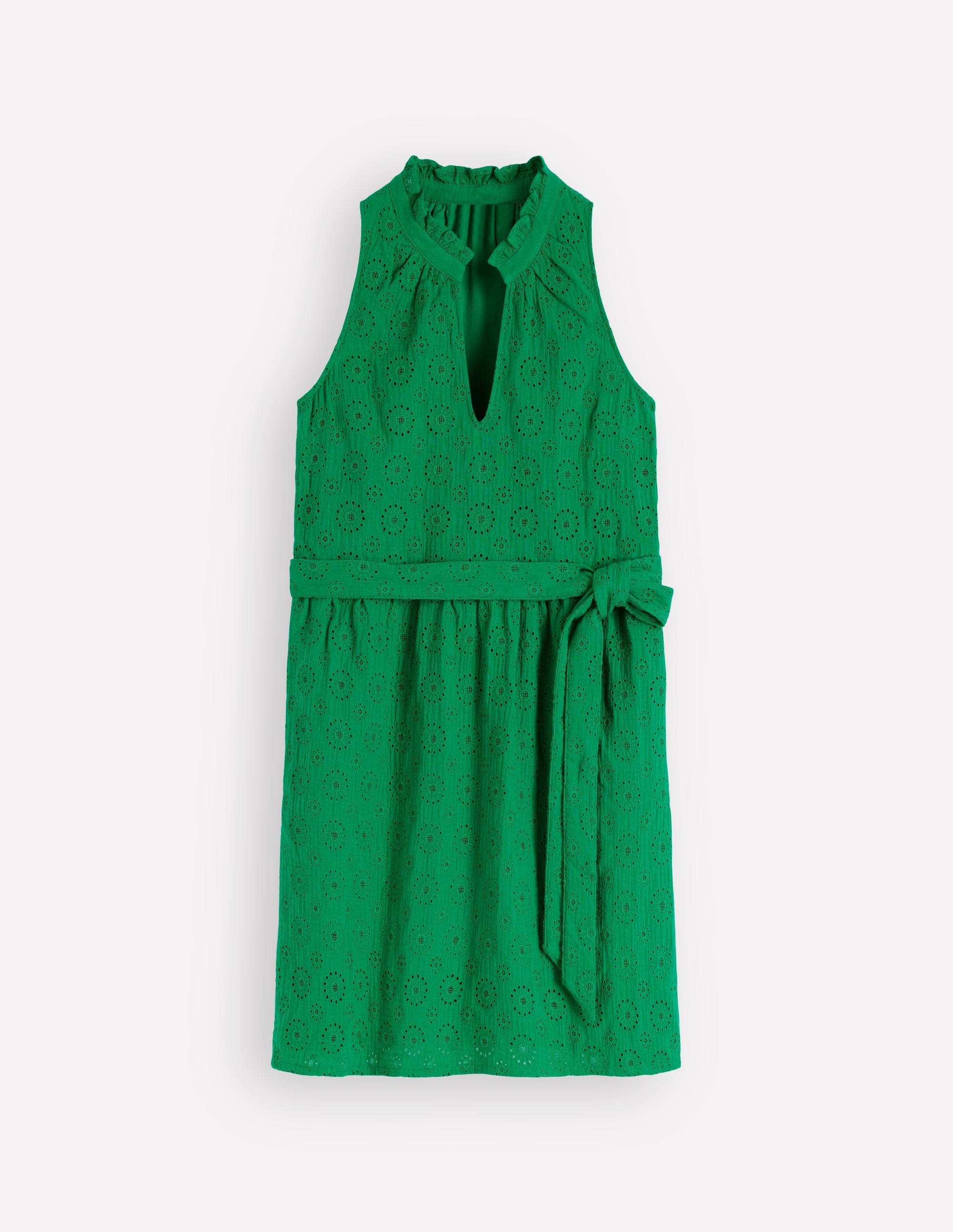 Viv Kurzes Doppeltuch-Kleid-Highland-Grün Lochstickerei - Image 5