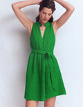 Viv Kurzes Doppeltuch-Kleid-Highland-Grün Lochstickerei