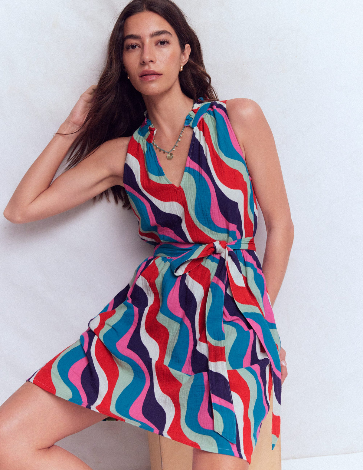 Viv Double Cloth Short Dress-Multi, Rythmic Wave-1