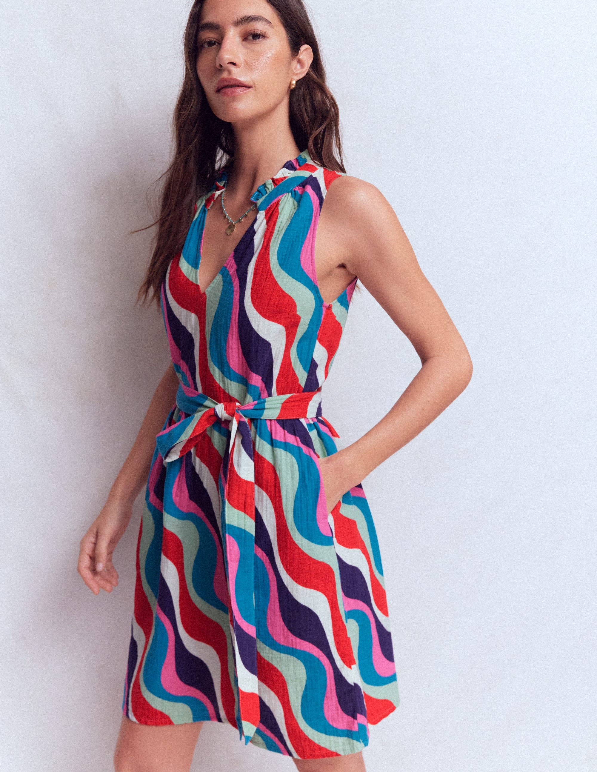 Viv Double Cloth Short Dress-Multi, Rythmic Wave - Image 5