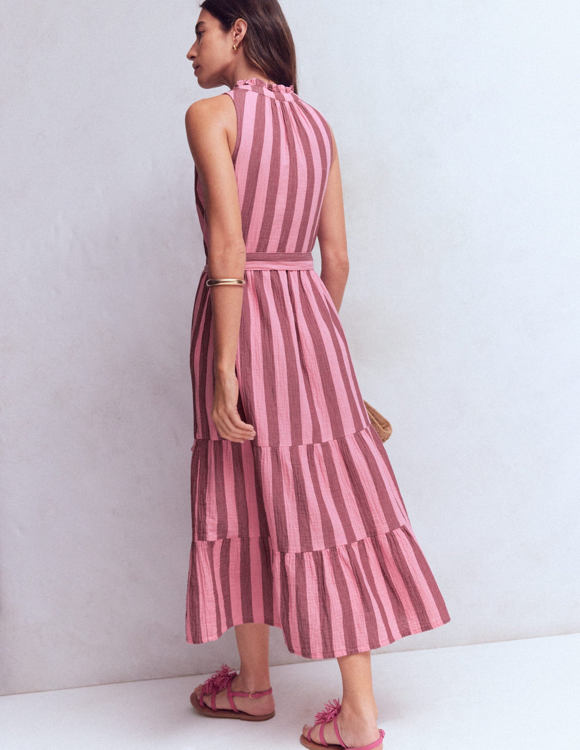 Robe longue Viv double-étoffe-Rayé marron rose-4