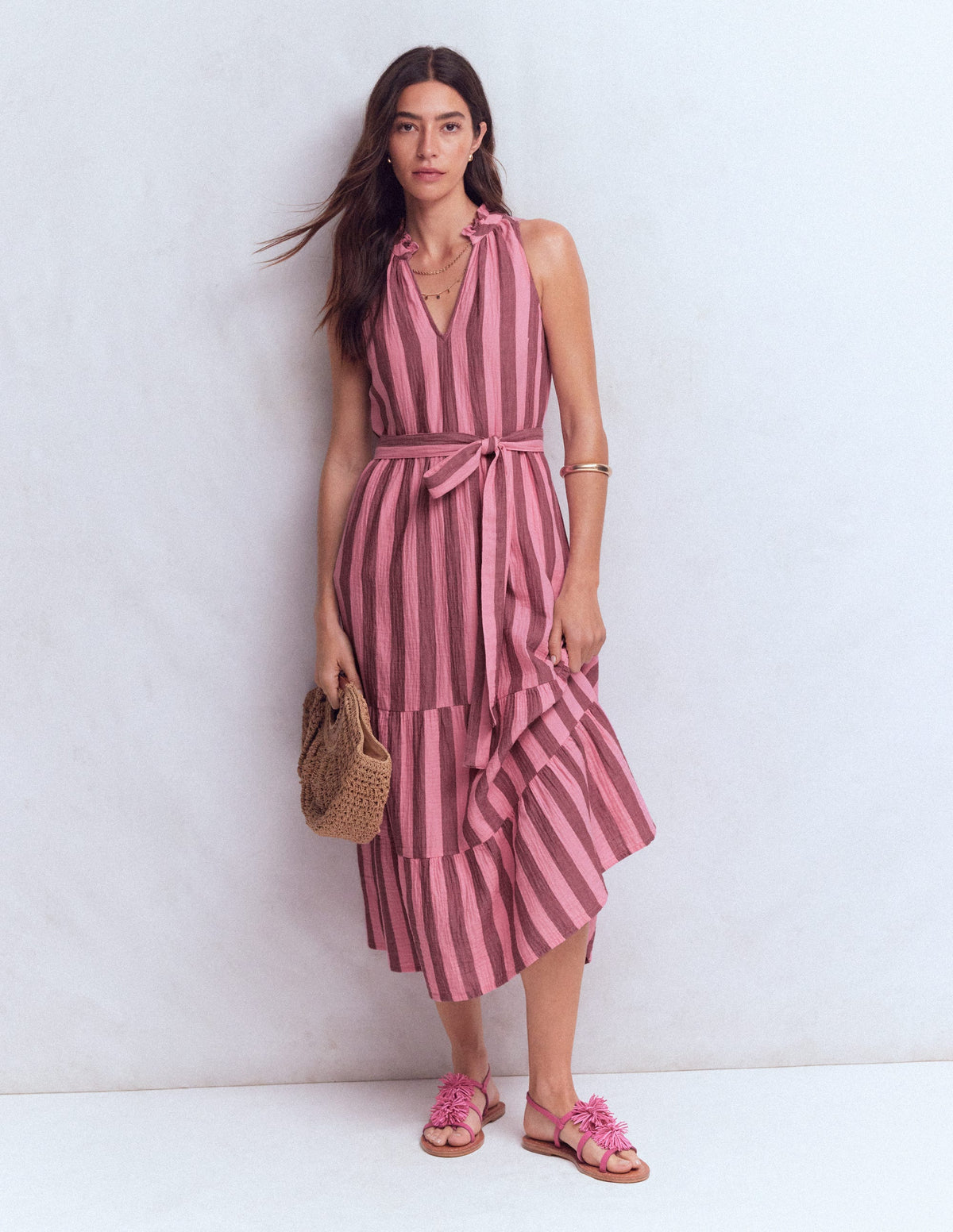 Robe longue Viv double-étoffe-Rayé marron rose - Image 5