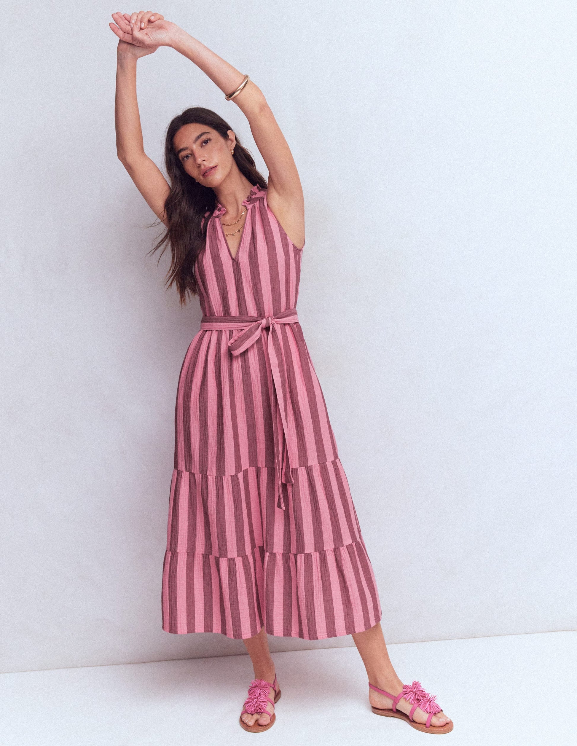 Robe longue Viv double-étoffe-Rayé marron rose-6