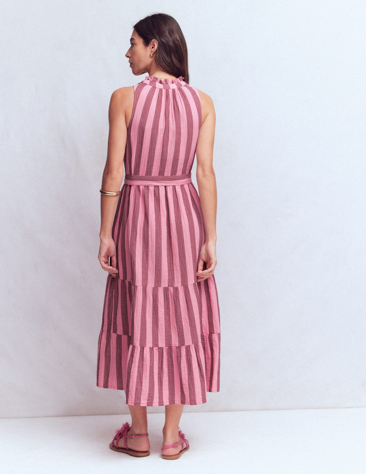 Robe longue Viv double-étoffe-Rayé marron rose - Image 8
