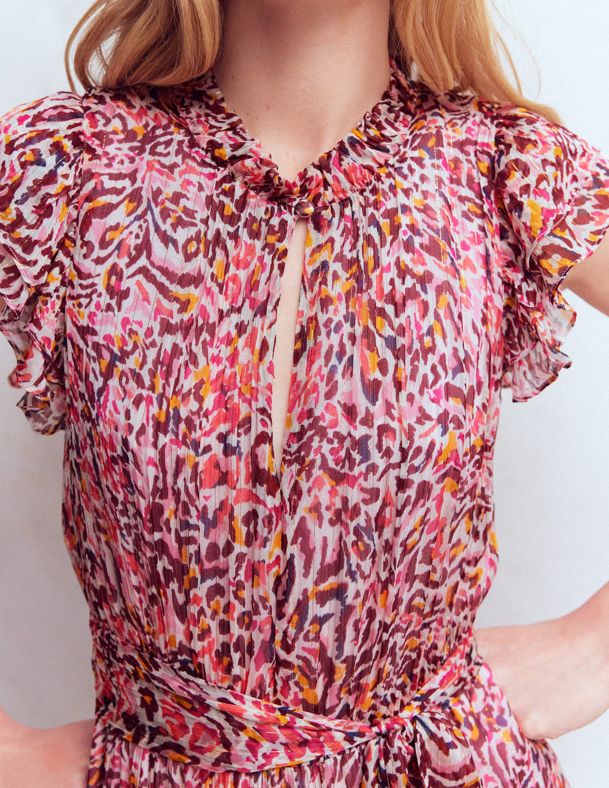 Hochgeschlossenes, ärmelloses Kleid-Bunt Leopardenmuster - Image 2