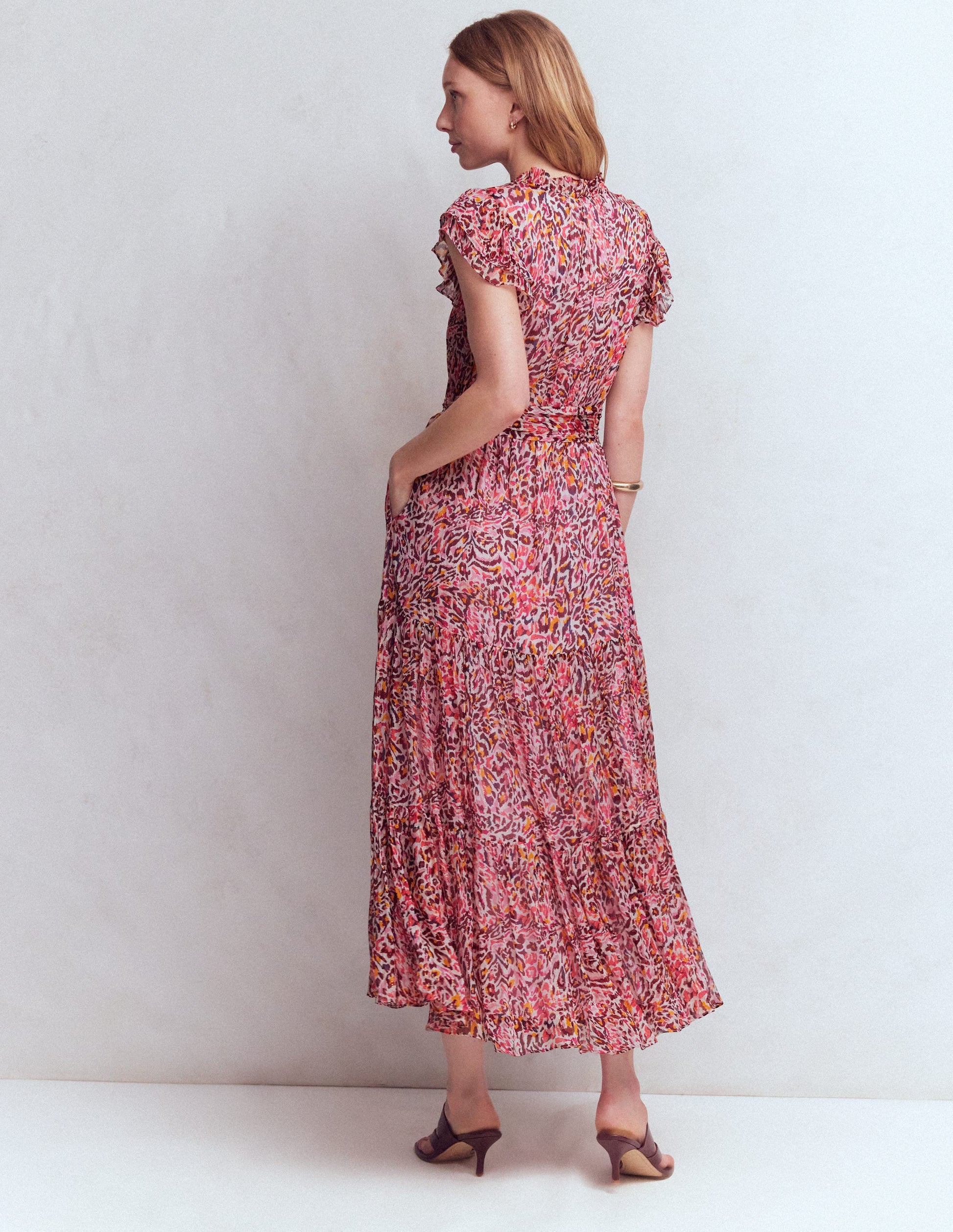 Hochgeschlossenes, ärmelloses Kleid-Bunt Leopardenmuster-3
