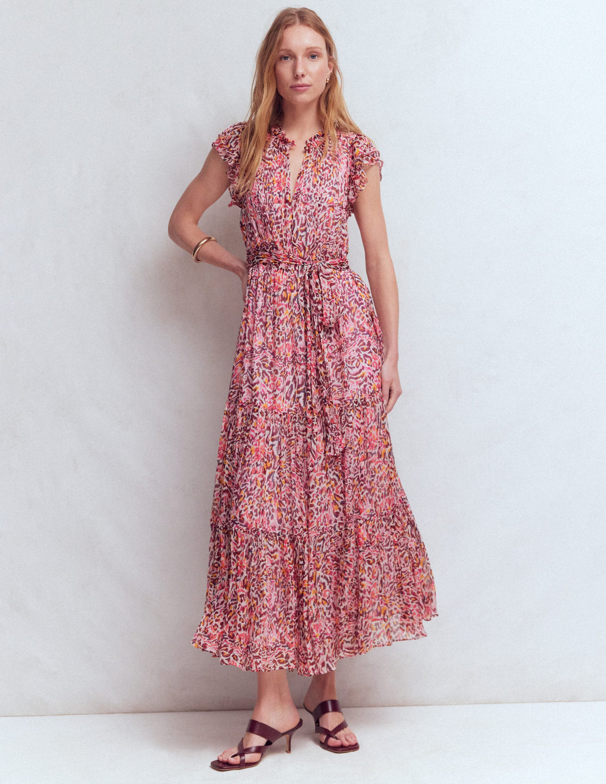 Hochgeschlossenes, ärmelloses Kleid-Bunt Leopardenmuster-5