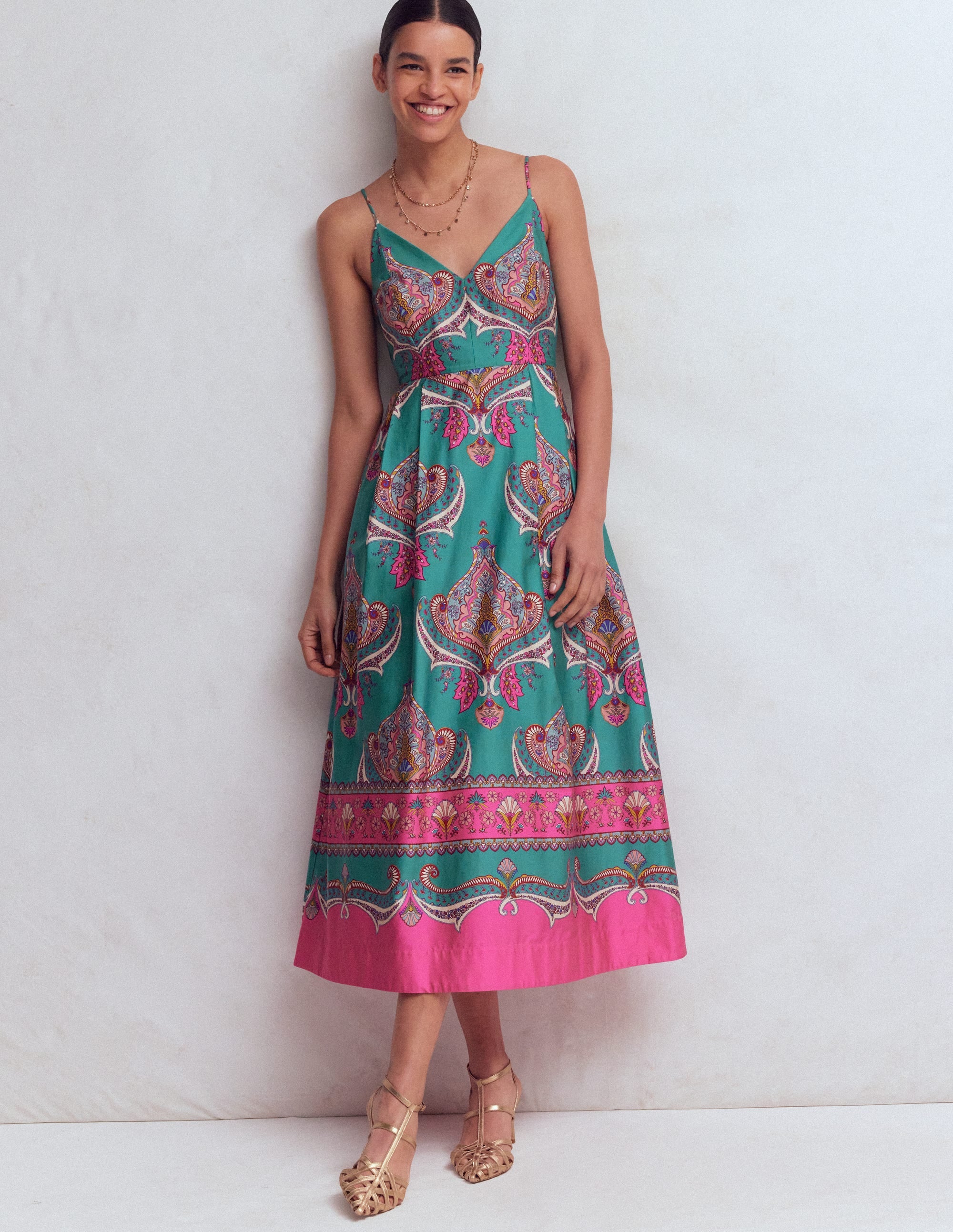 Popeline-Kleid im Empire-Stil für besondere Anlässe-Aurorablau, Ornamente - Image 1