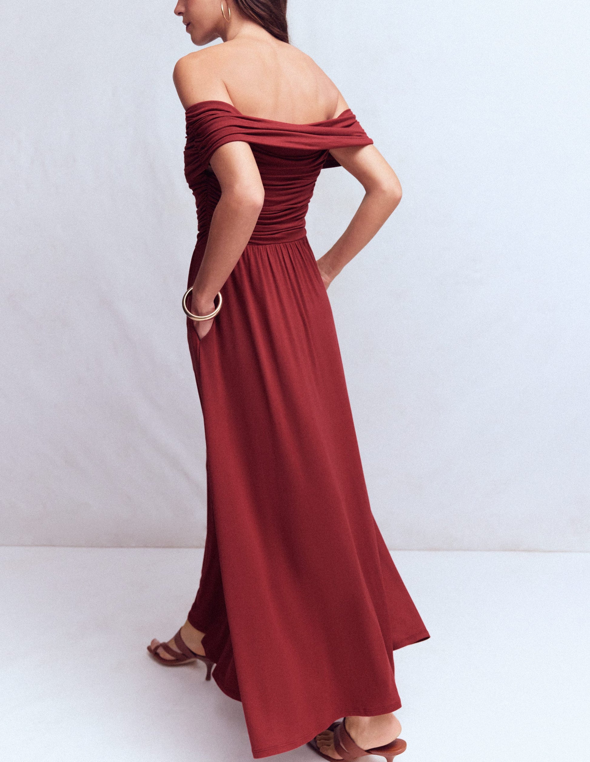 Bardot Gerafftes Maxikleid-Burgunderrot-4