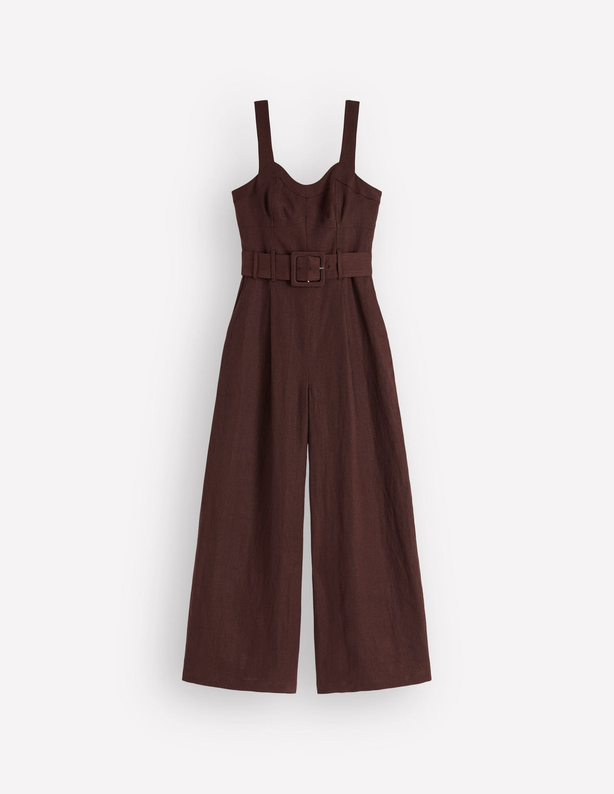 Leinen-Jumpsuit mit  Einsätzen am Oberteil-Bitterschokolade - Image 6