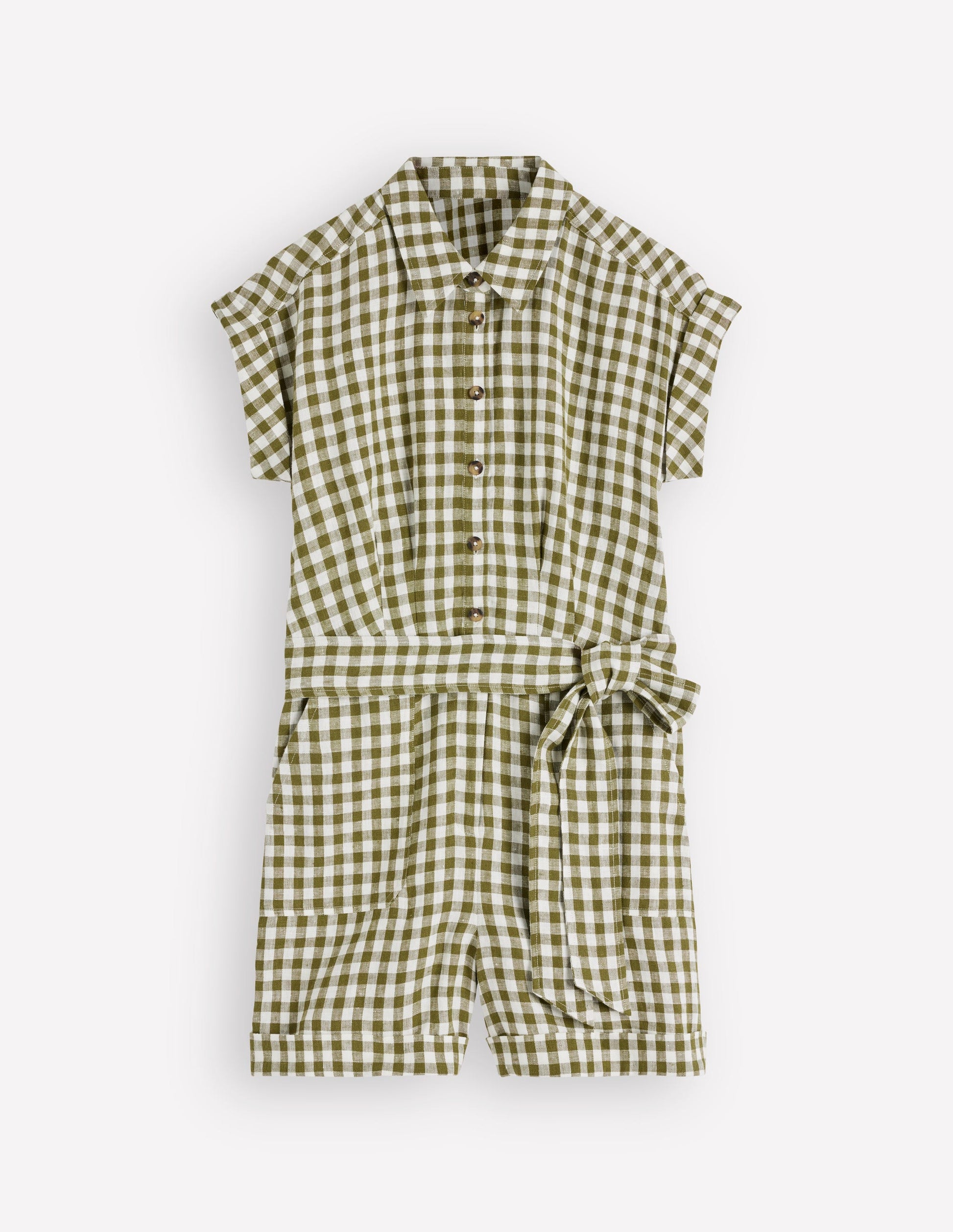 Kay Leinen-Jumpsuit-Olivgrün, Naturweiß Vichykaro-6
