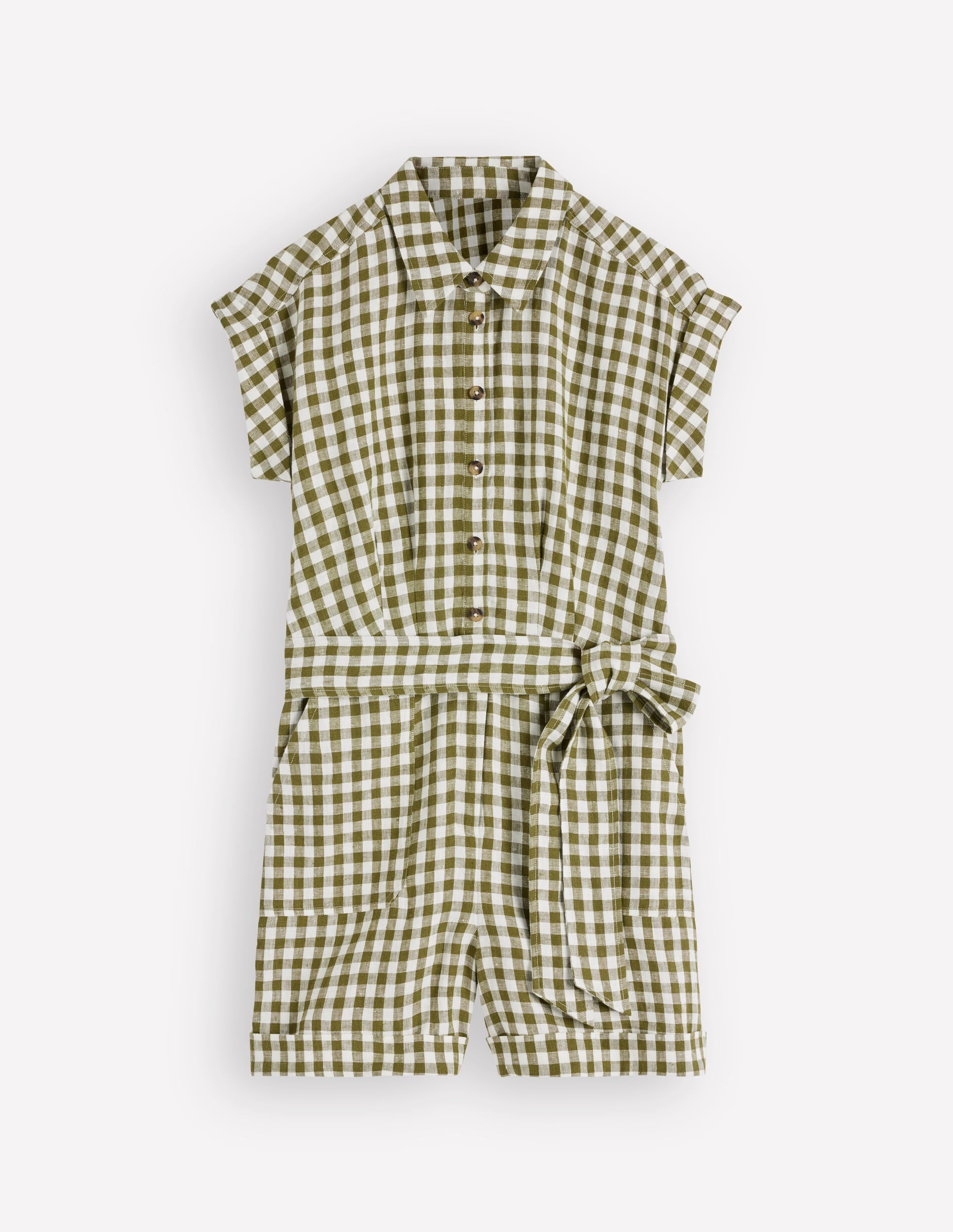 Kay Leinen-Jumpsuit-Olivgrün, Naturweiß Vichykaro - Image 6