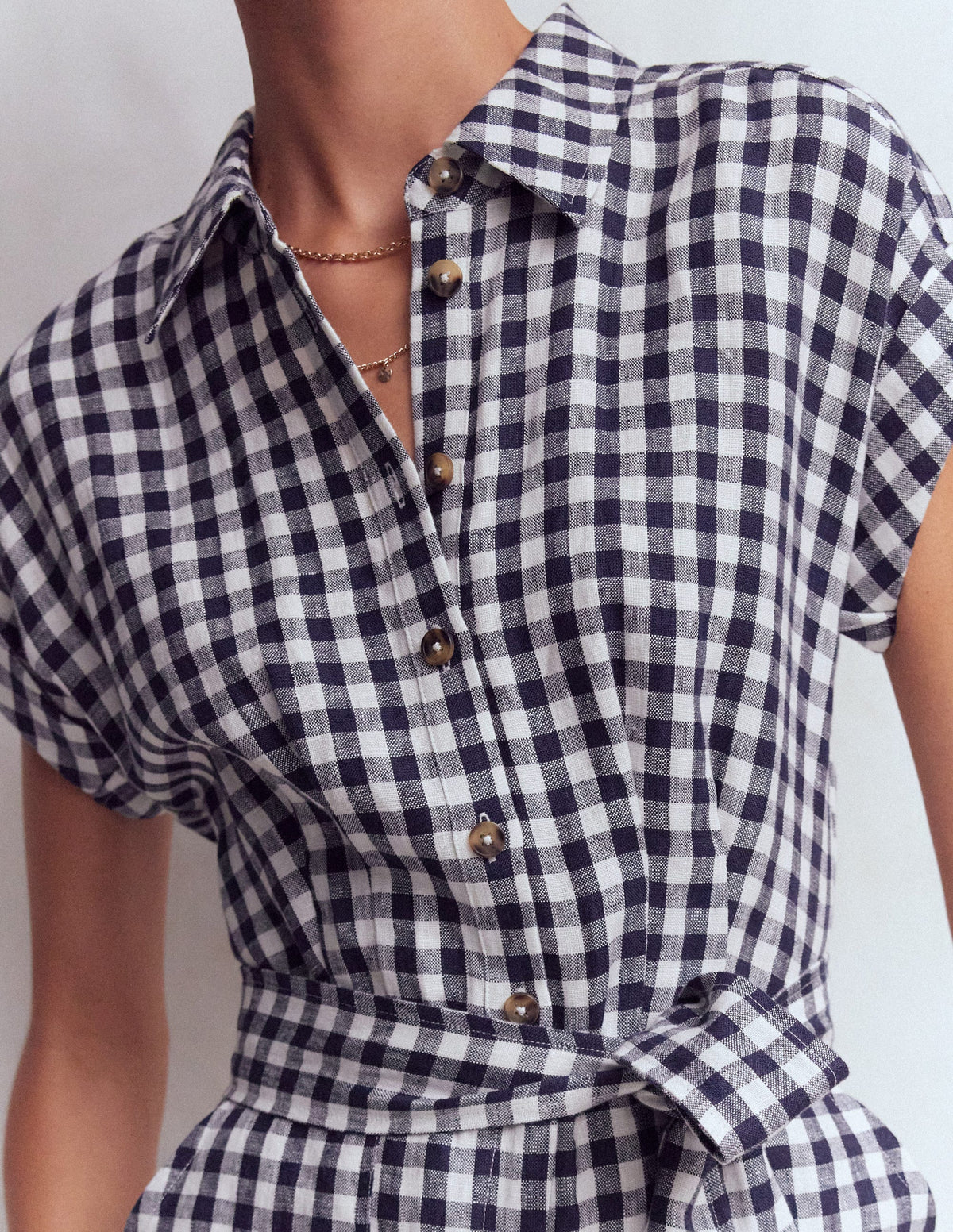 Kay Leinen-Jumpsuit-Marineblau, Naturweiß Vichykaro - Image 2