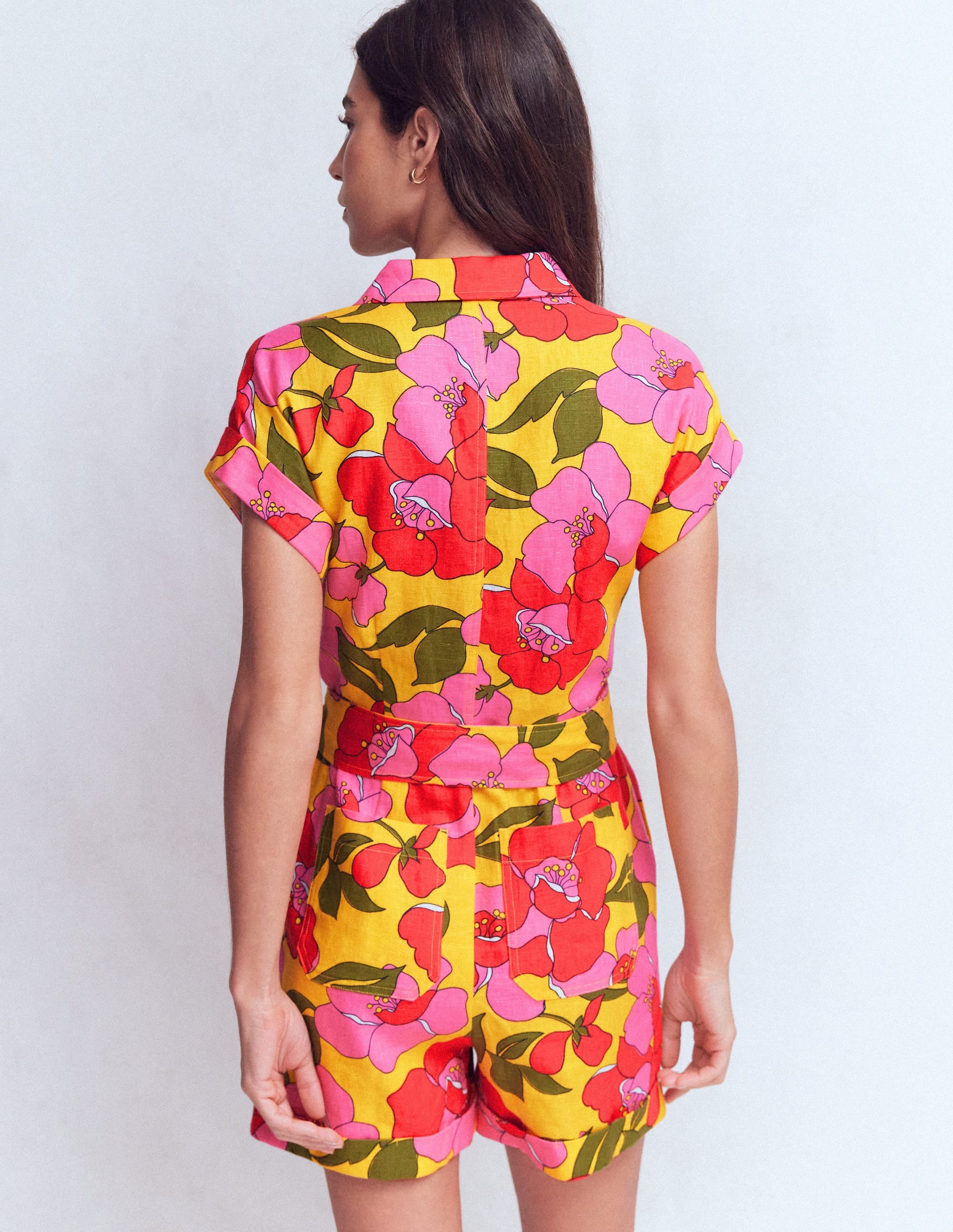 Combishort Kay en lin-Motif Radiant Bloom jaune - Image 4