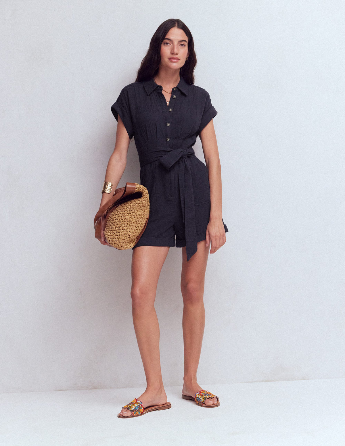 Kay Double Cloth Playsuit-Navy-4