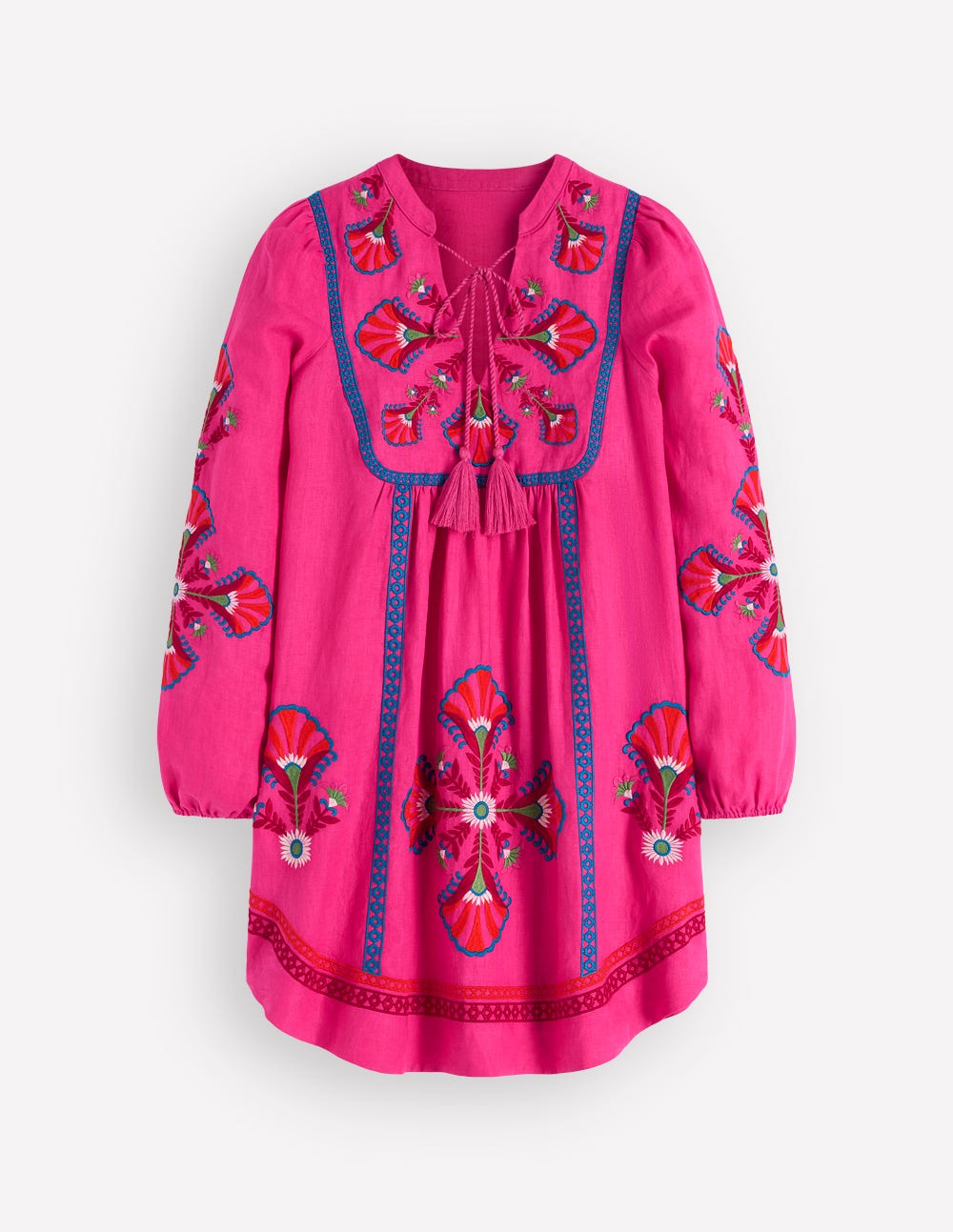 Pia Linen Blend Yoke Dress-Pink Embroidery-5