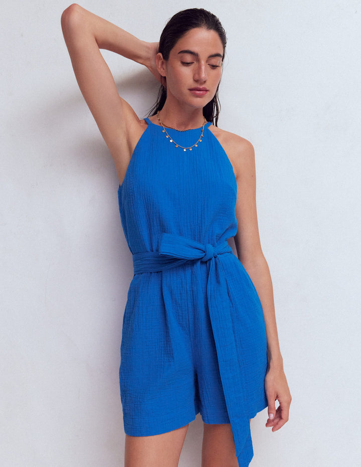 Rosa Doppeltuch-Jumpsuit-Blau
