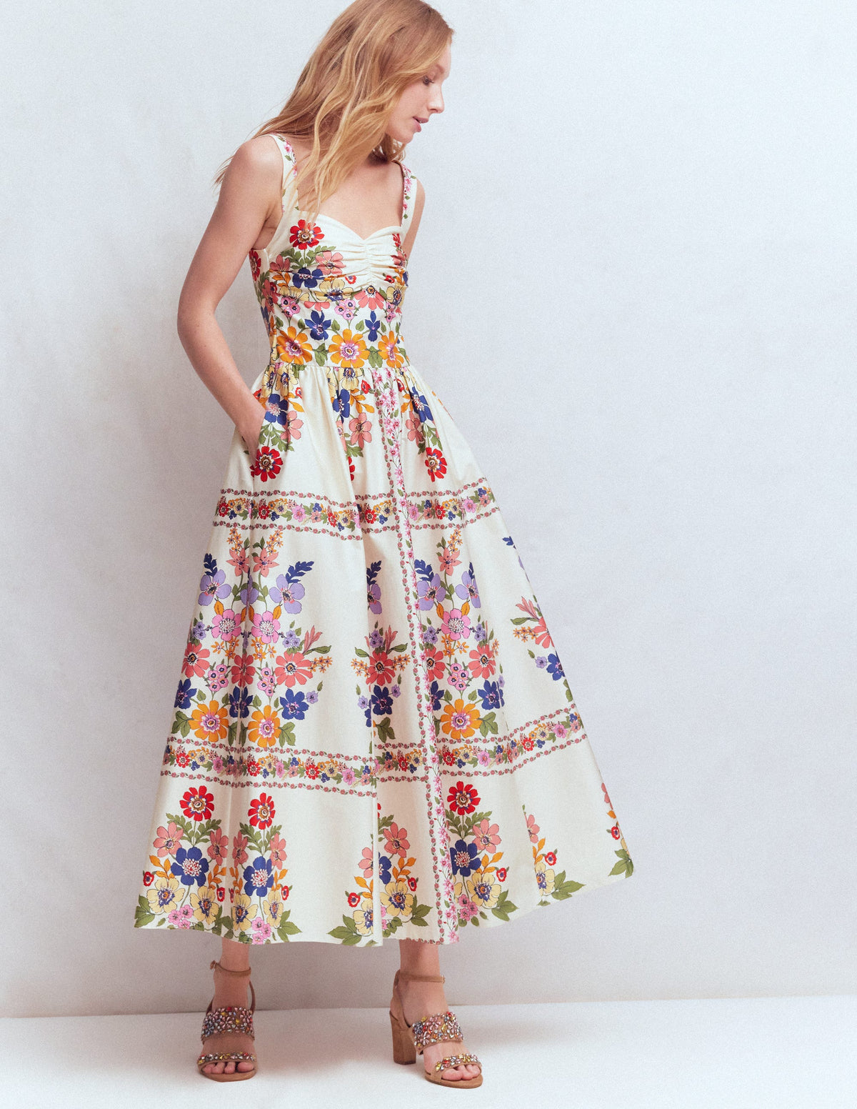 Robe midi ajustée-évasée-Motif Meadow Flowers Lattice multi - Image 1