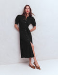 Ponte-Hemdblusenkleid mit Puffärmeln-Schwarz
