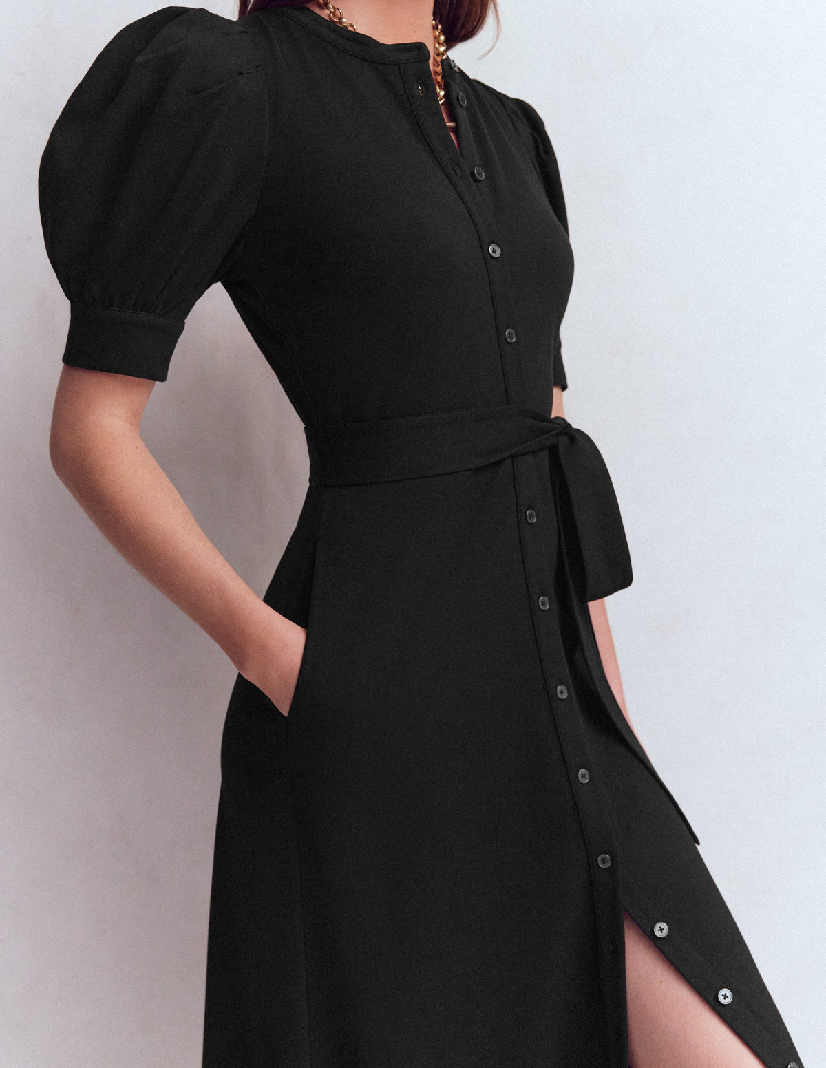 Ponte-Hemdblusenkleid mit Puffärmeln-Schwarz - Image 2
