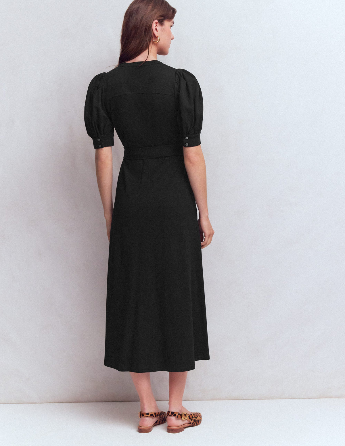 Ponte-Hemdblusenkleid mit Puffärmeln-Schwarz-3
