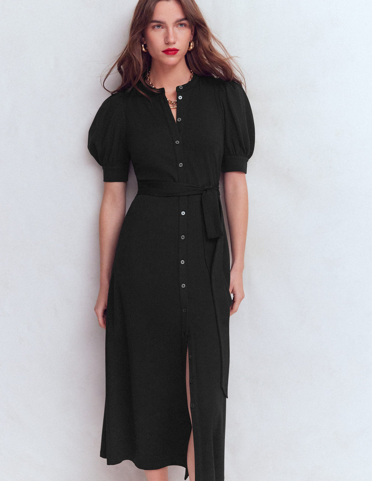 Ponte-Hemdblusenkleid mit Puffärmeln-Schwarz - Image 5