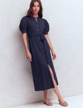 Ponte-Hemdblusenkleid mit Puffärmeln-Marineblau