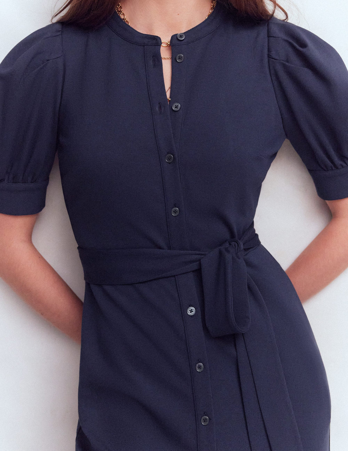 Ponte-Hemdblusenkleid mit Puffärmeln-Marineblau - Image 2