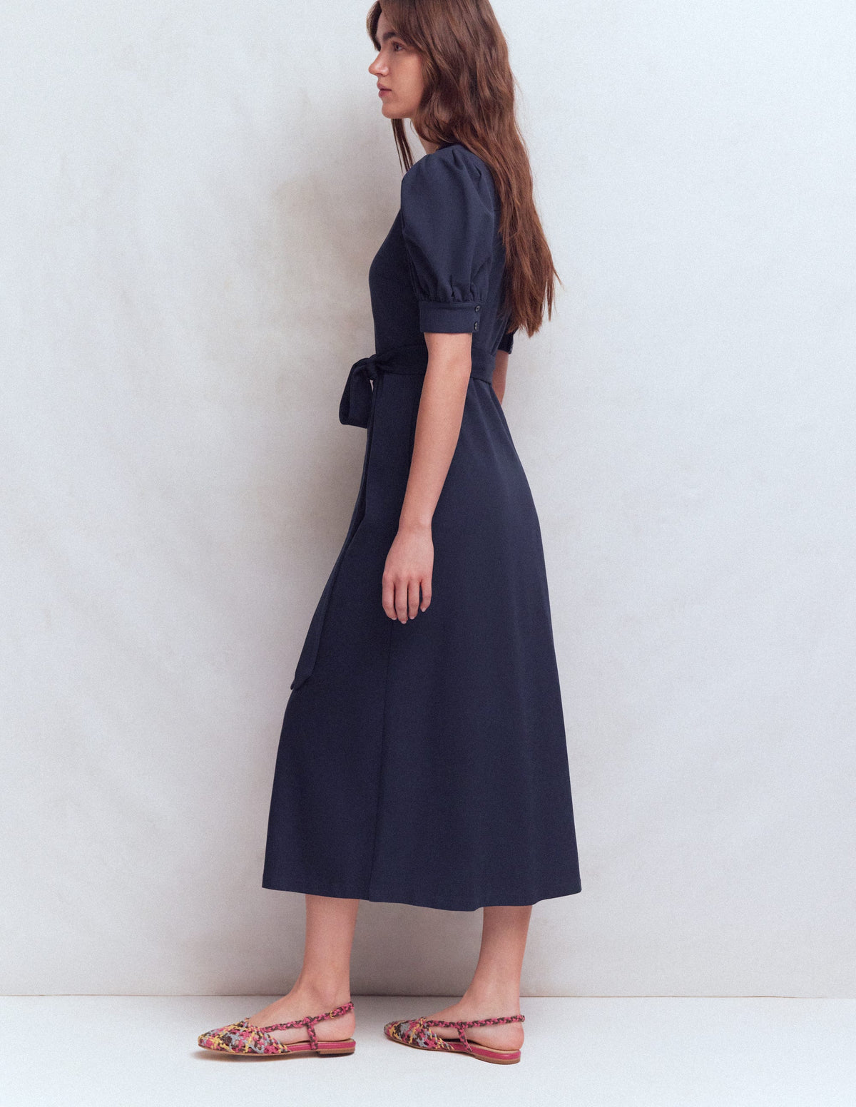 Ponte-Hemdblusenkleid mit Puffärmeln-Marineblau-3