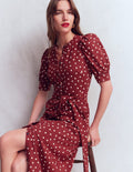 Ponte-Hemdblusenkleid mit Puffärmeln-Rote Birne, Gemalte Tupfen