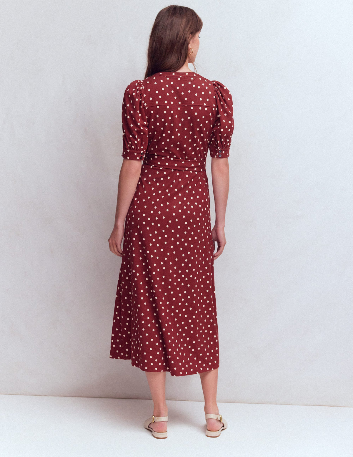 Ponte-Hemdblusenkleid mit Puffärmeln-Rote Birne, Gemalte Tupfen-3