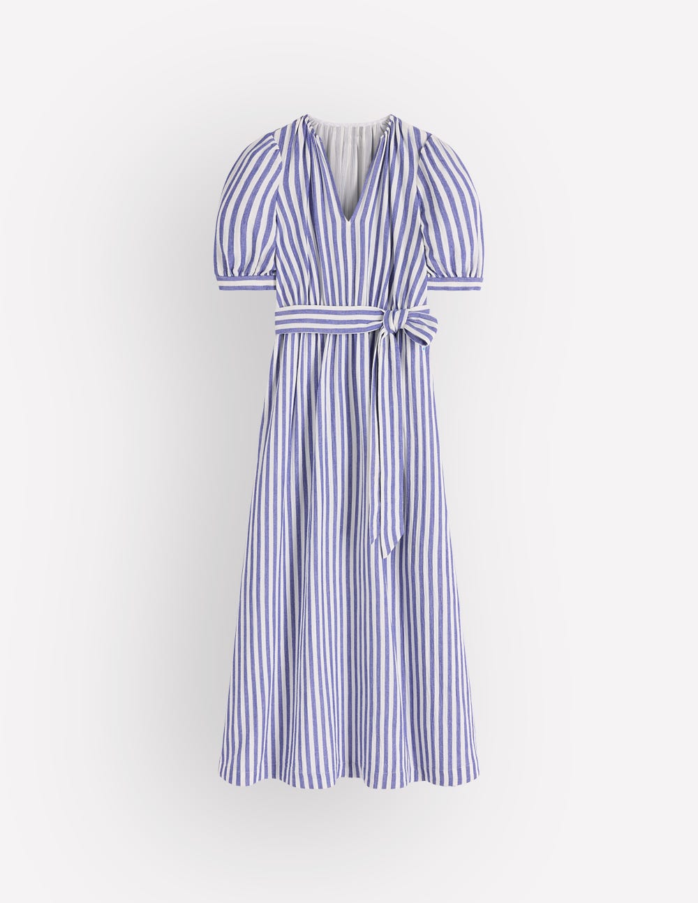 Robe double-étoffe à manches bouffantes-Rayé bleu ivoire - Image 6