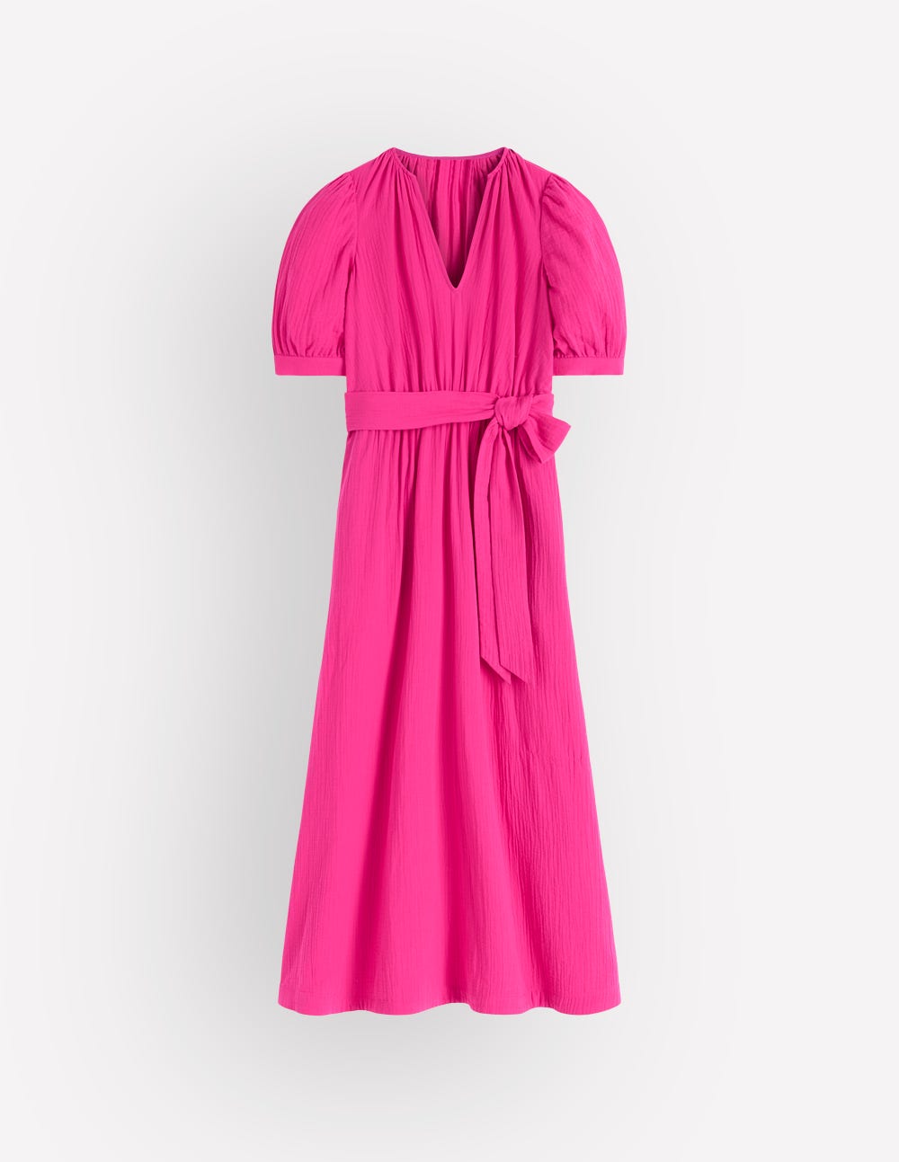 Double Cloth Puff Sleeve Dress-Bright Pink-5