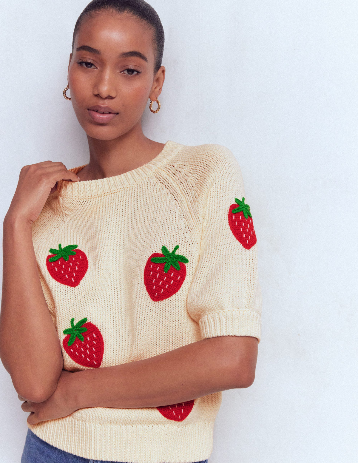 Margot T-Shirt mit Puffärmeln-Warmes Naturweiß Erdbeere-5