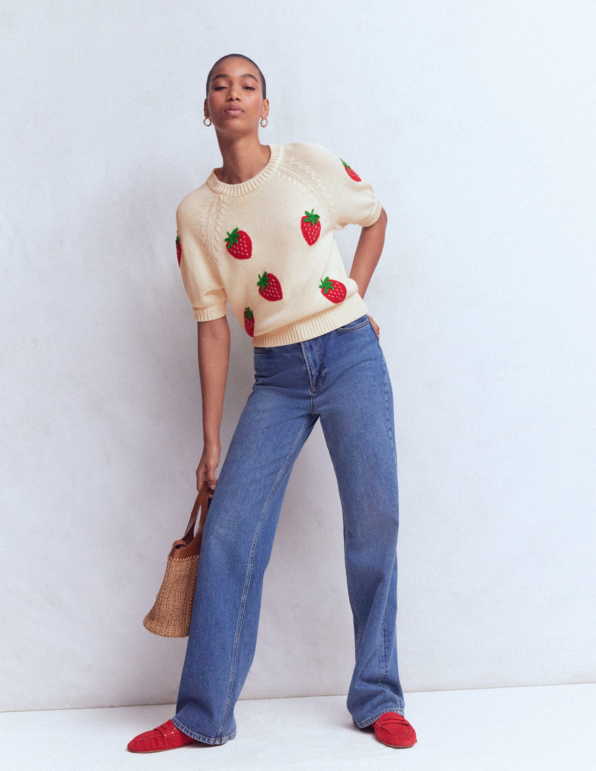 Margot T-Shirt mit Puffärmeln-Warmes Naturweiß Erdbeere-6