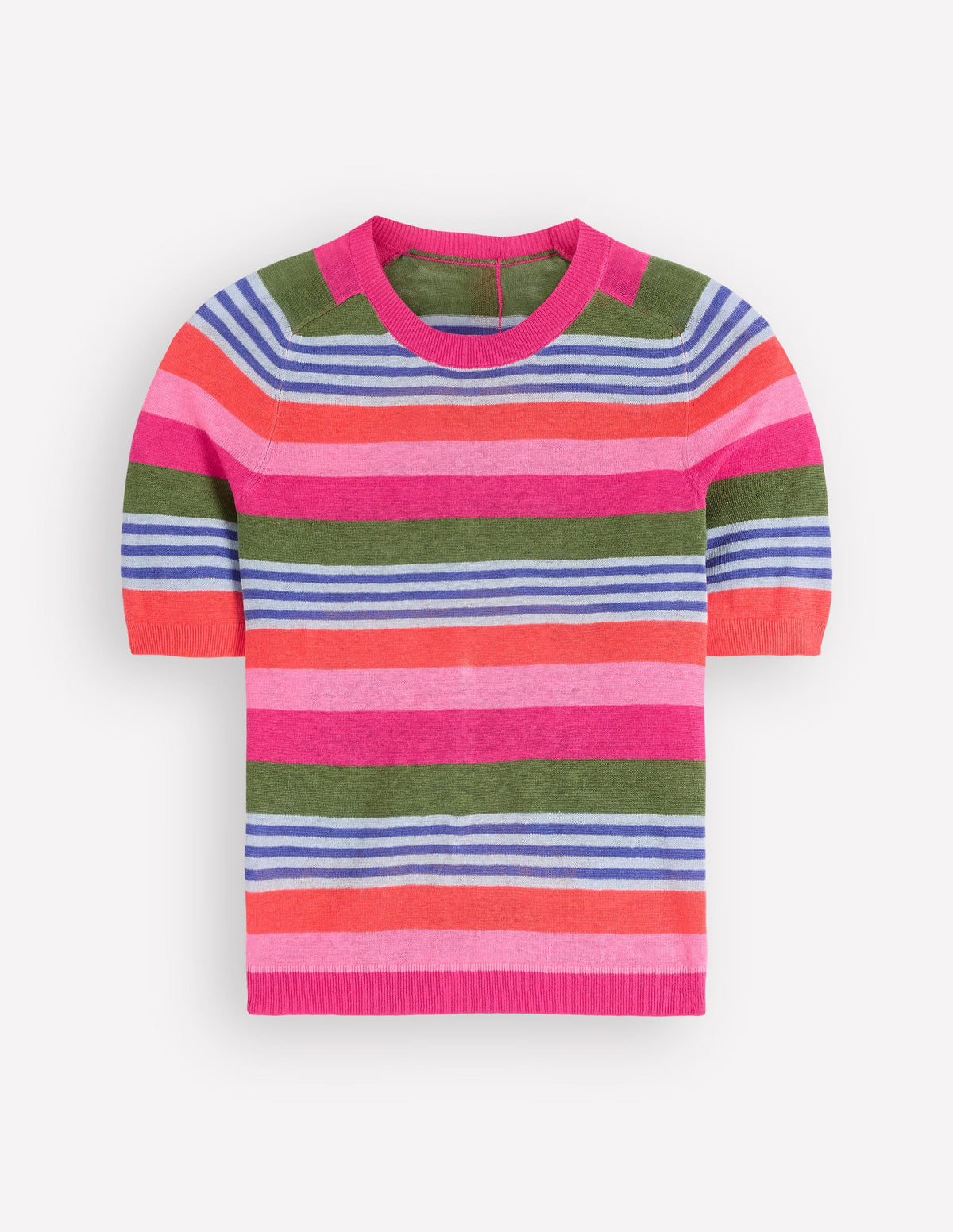 Agnes Leinen-T-Shirt mit Knopfleiste-Ackerbohnengrün/Pink, Gestreift - Image 6