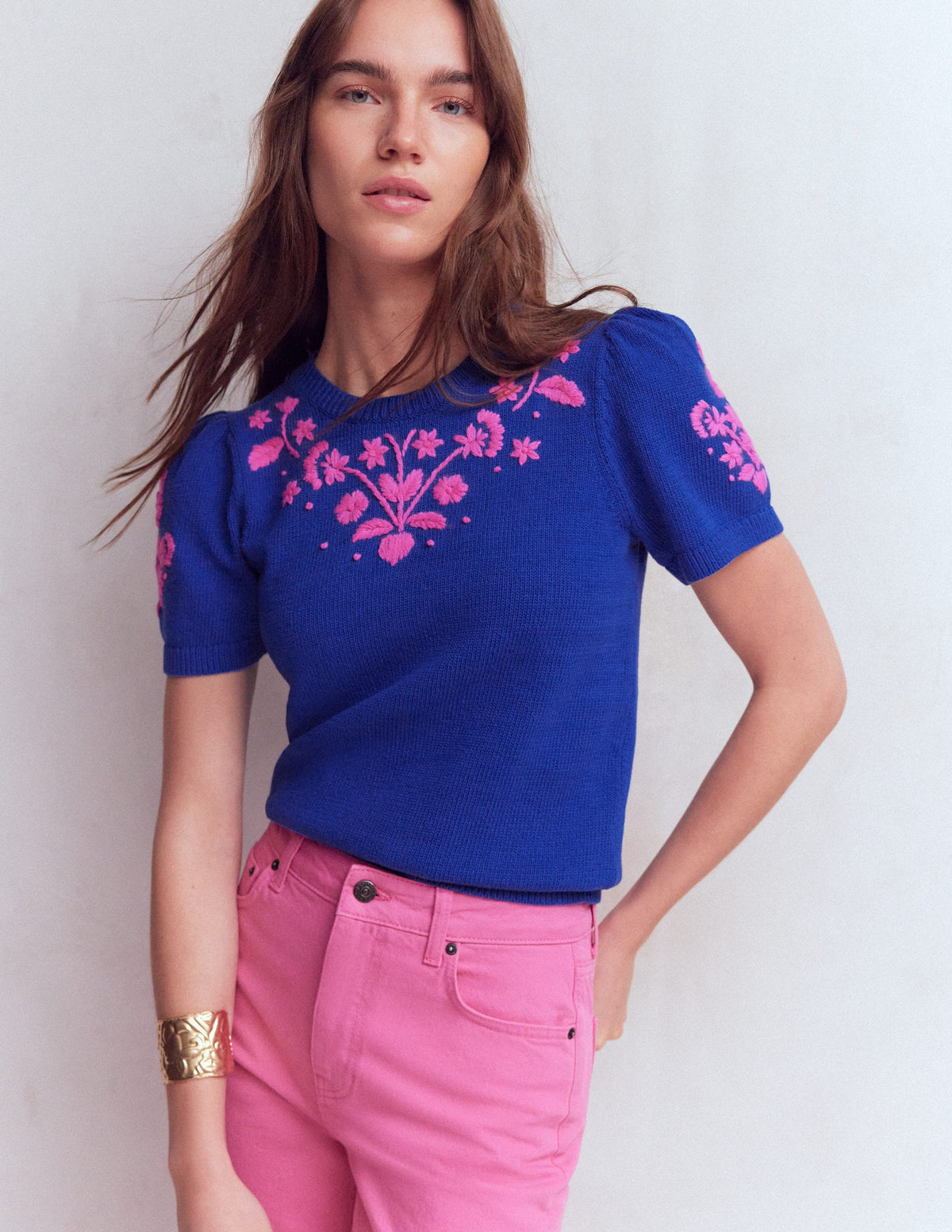 Monica Knitted T-Shirt-Blue Embroidery-1