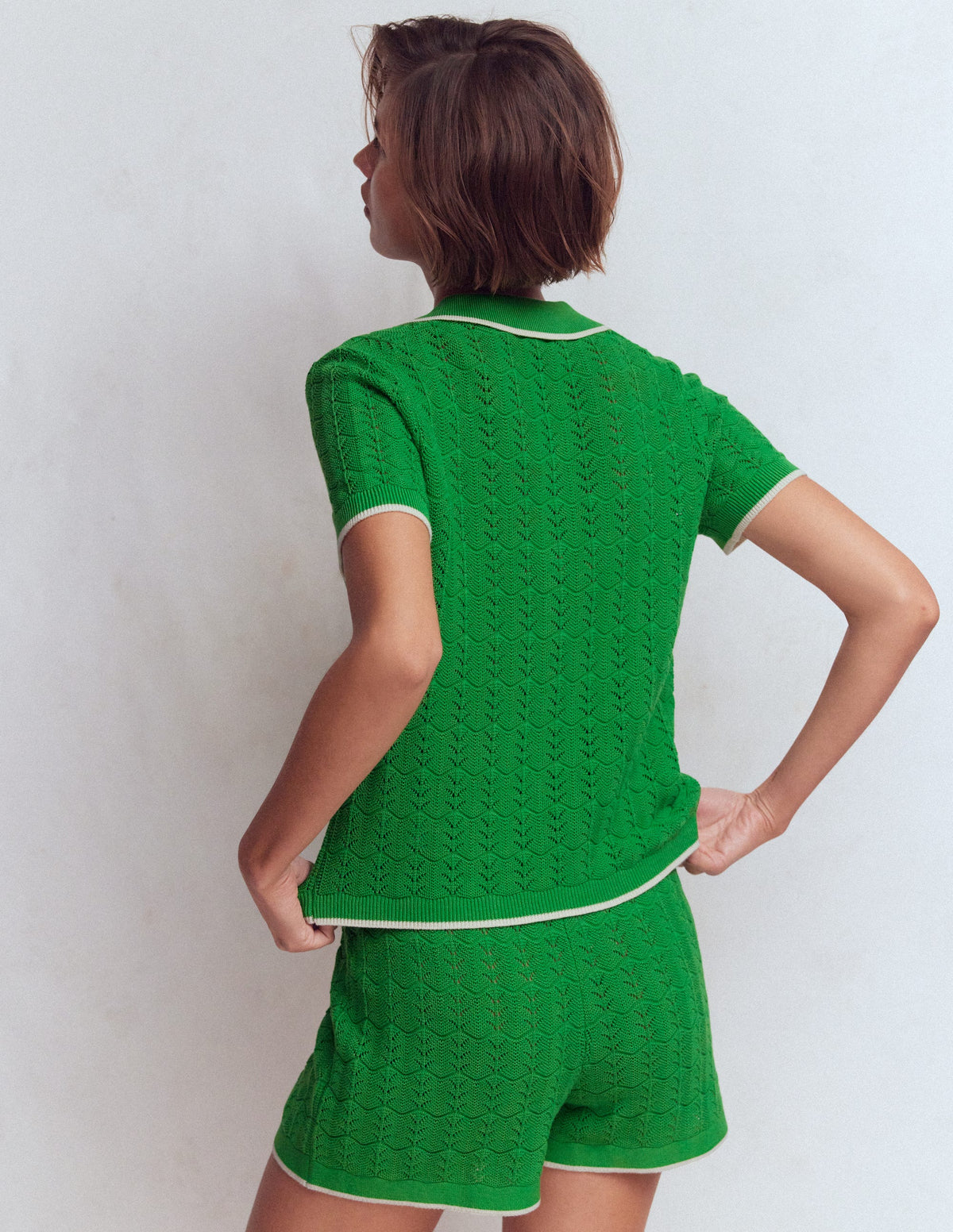 T-shirt à col tunisien en pointelle-Cyber citron vert-3