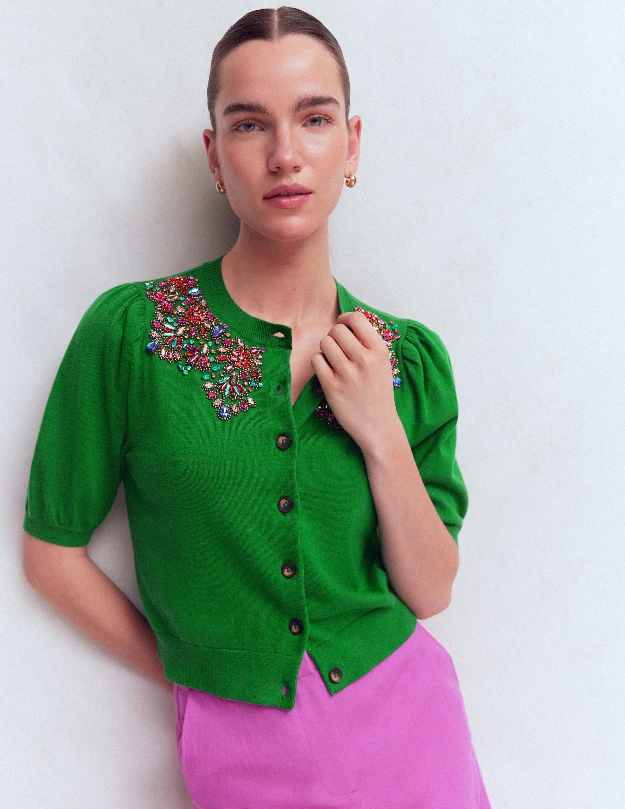 Cardigan Nadia ornementé-VERT - Image 1